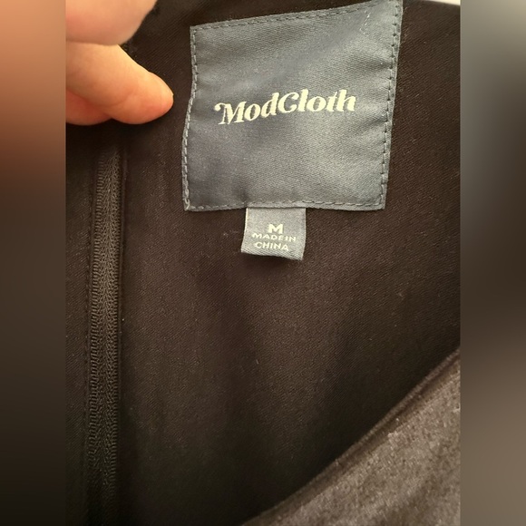 ModCloth Womens Black Dress SZ MD Pleated Swing Sweetheart Fit Flare 3/4 Sleeve - Picture 2 of 10